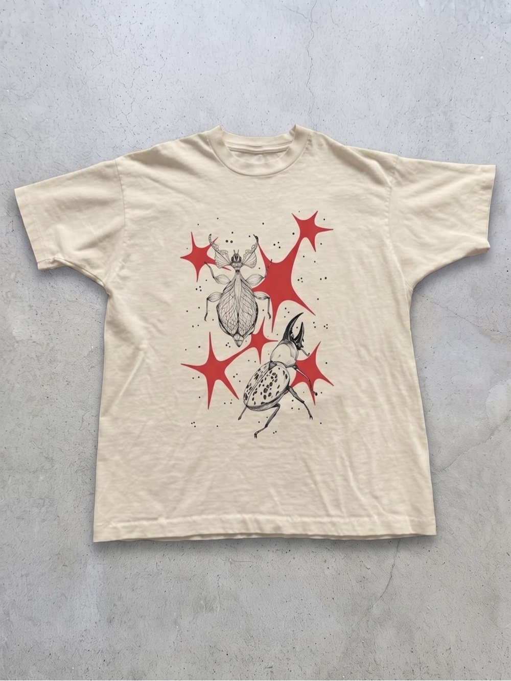 Beetle Graphic Tee in Cream with Red
Accents